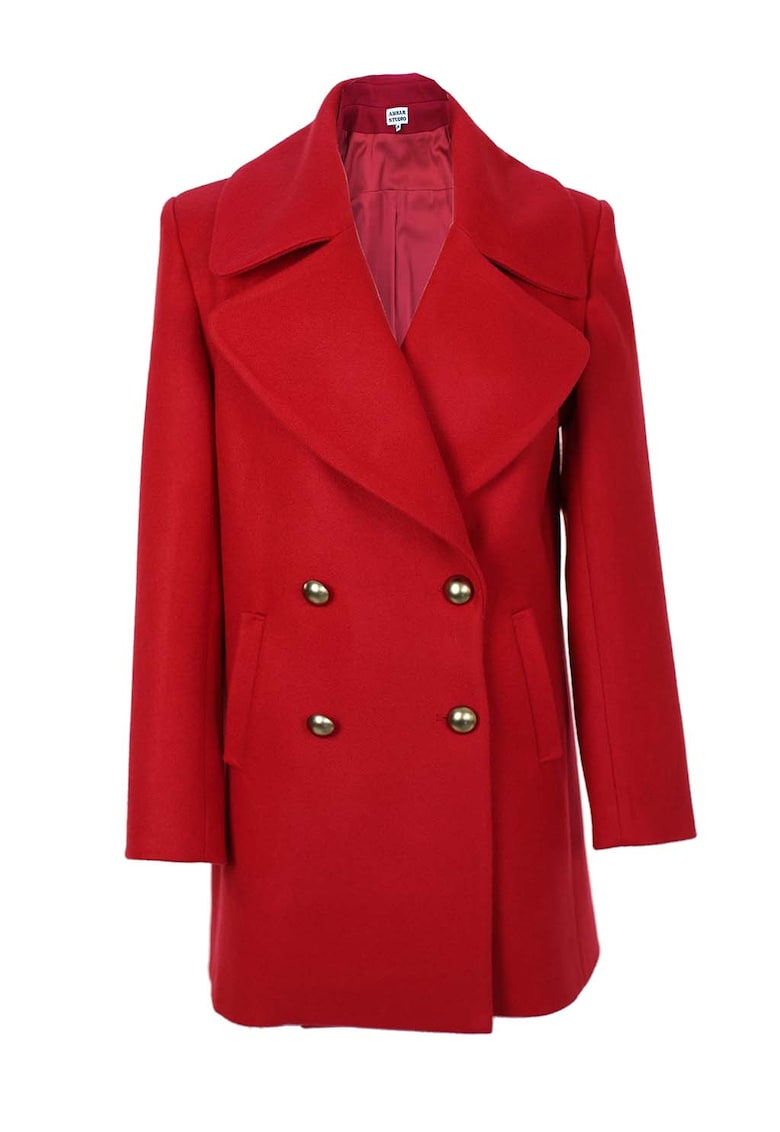 Palton din amestec de lana cu doua randuri de nasturi - Rosu