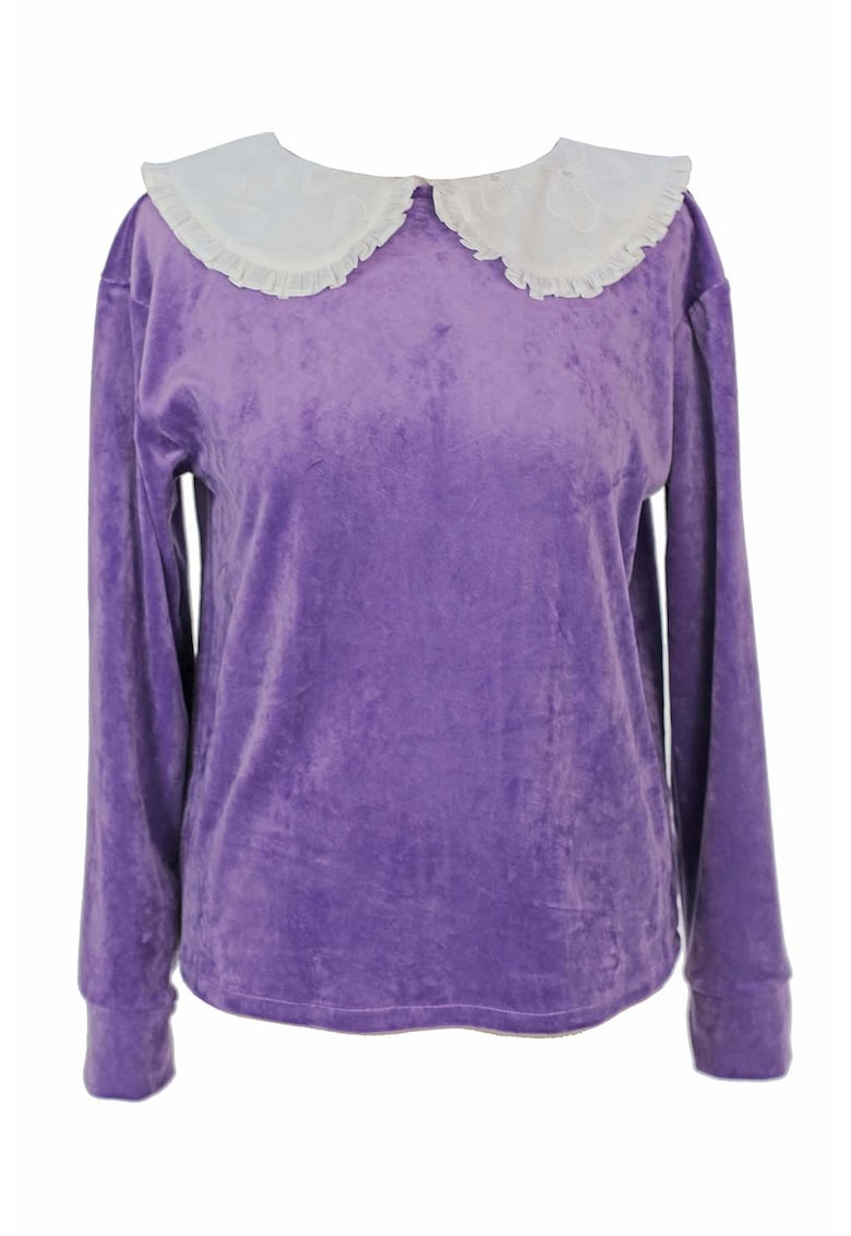 Bluza din catifea cu guler Peter Pan - Alb/Ametist