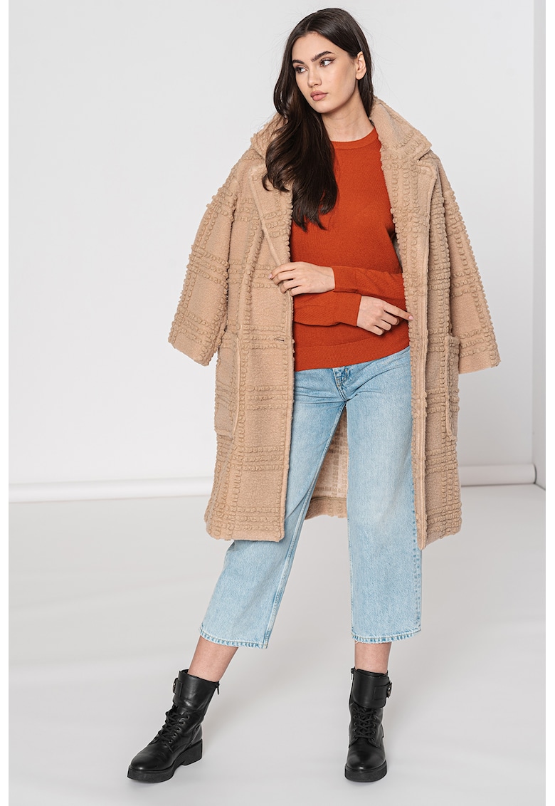 Palton din amestec de lana cu buzunare aplicate fashiondays imagine noua