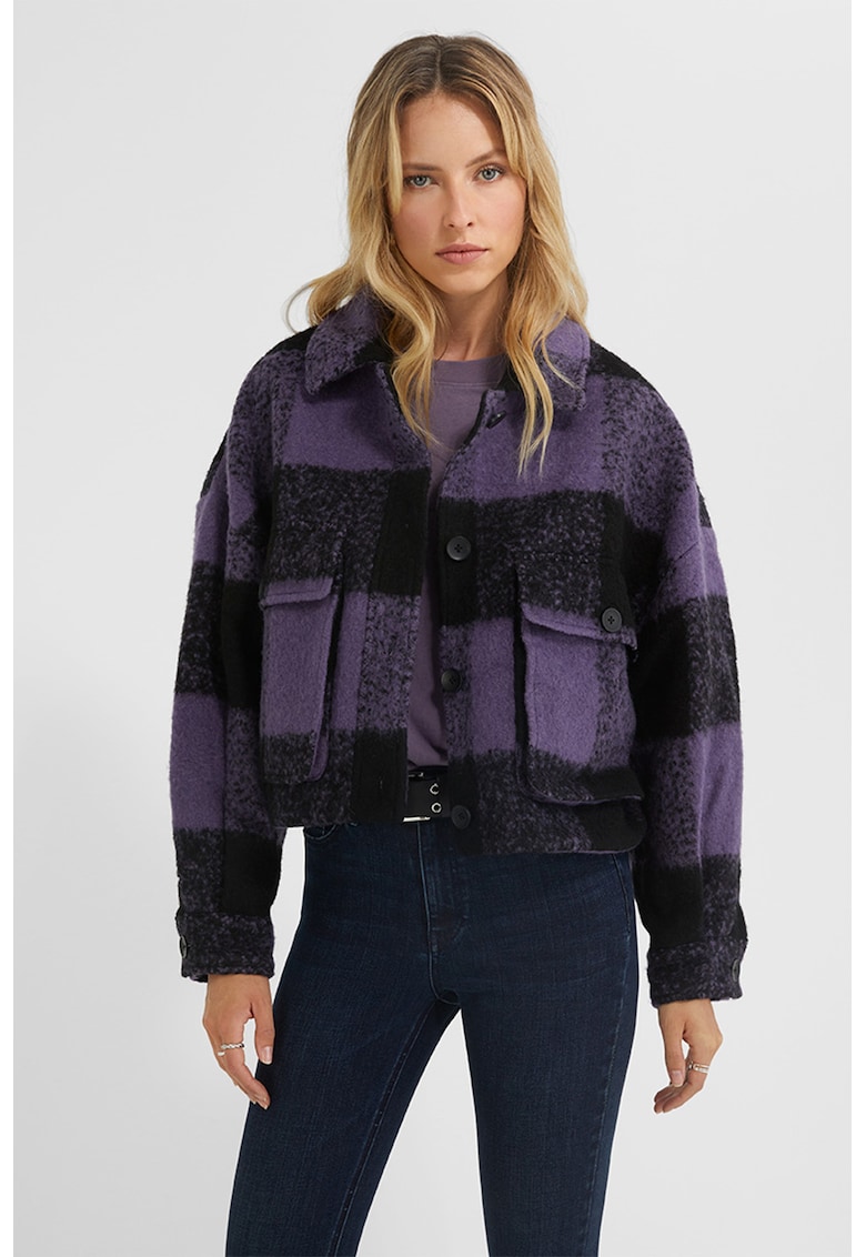 Jacheta tip camasa din amestec de lana cu model in carouri