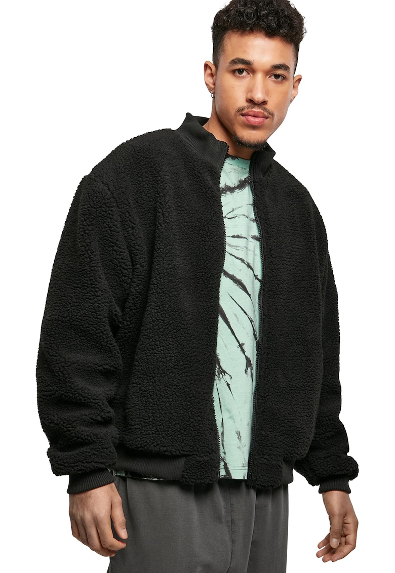 Jacheta din blana shearling sintetica cu guler inalt