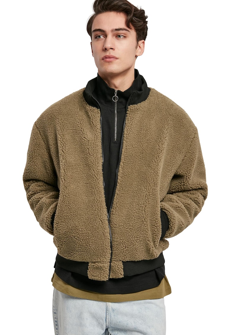 Jacheta din blana shearling sintetica cu guler inalt