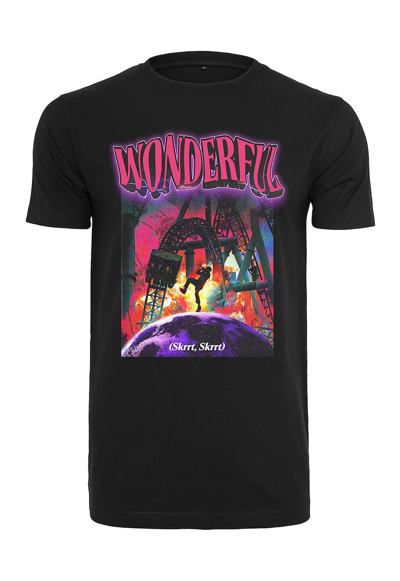 Tricou unisex de bumbac Wonderful - Negru/Fucsia