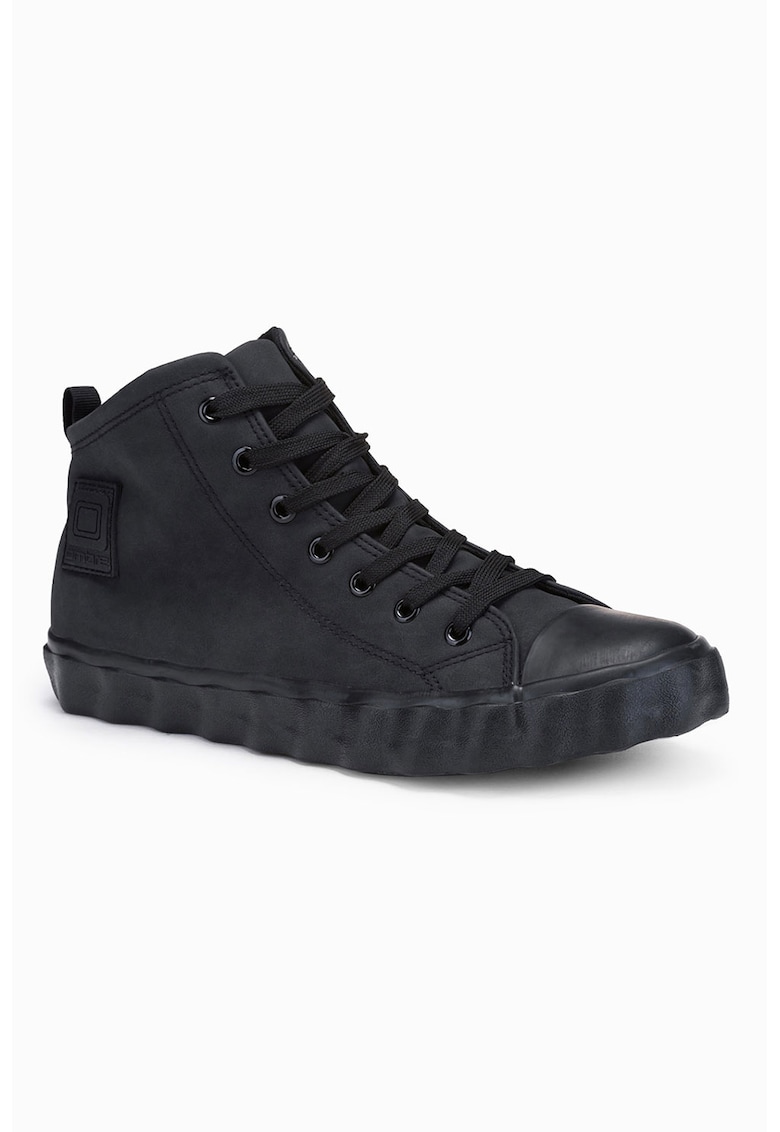 Pantofi sport mid-cut din piele intoarsa ecologica - Negru