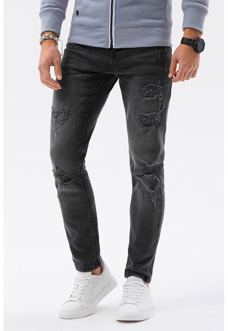 Blugi regular fit cu detalii cu aspect deteriorat