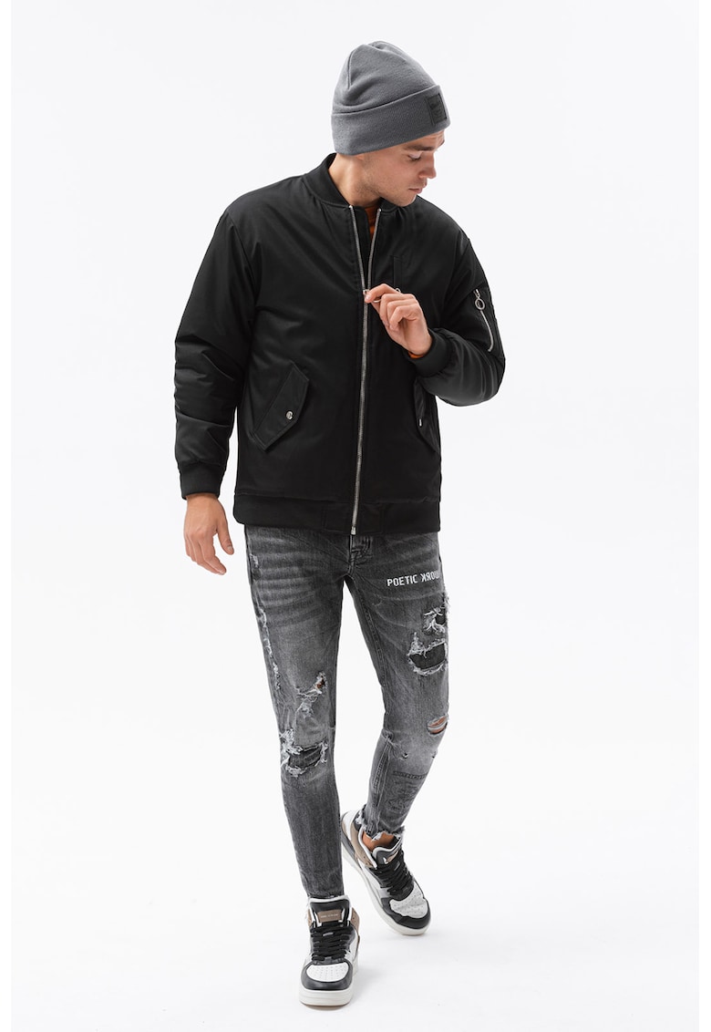 Jacheta bomber cu buzunare multiple - Negru