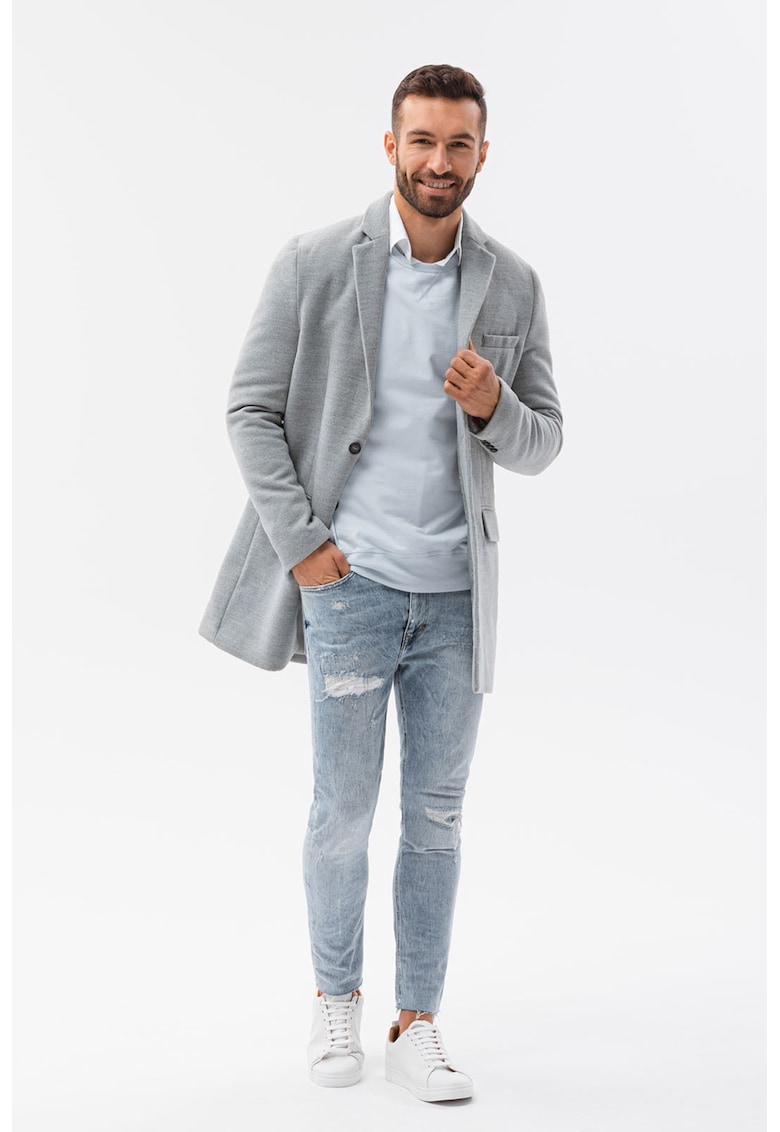 Palton cu revere decupate si buzunare - Gri cenusiu