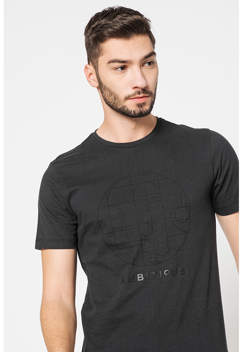 Tricou din bumbac organic cu imprimeu geometric - Negru stins