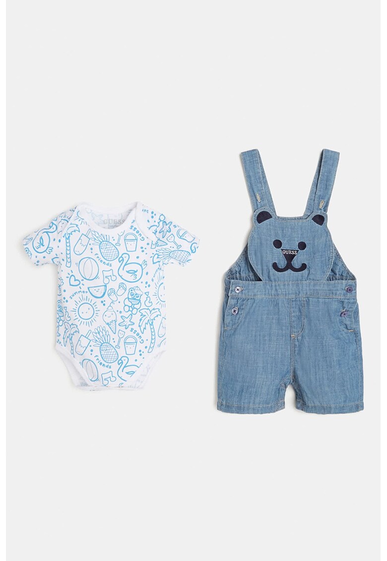 Set de body cu imprimeu si salopeta din denim - 2 piese