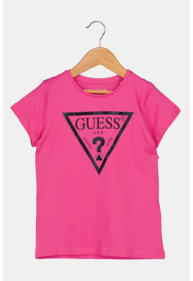 Tricou de bumbac cu imprimeu logo metalizat - Fucsia