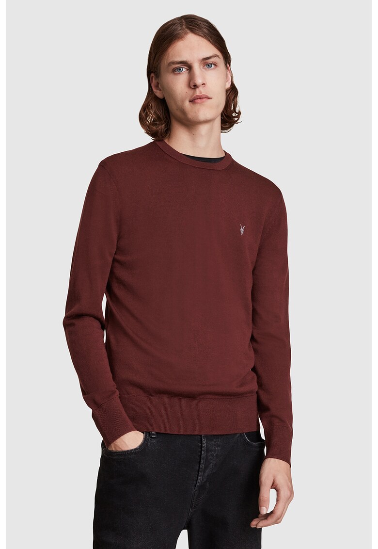 Pulover din lana cu decolteu la baza gatului si logo brodat Pulover din lana cu decolteu la baza gatului si logo brodat AllSaints