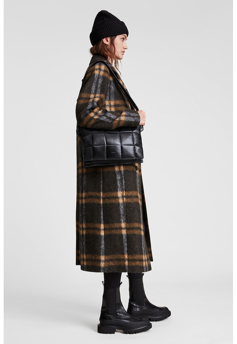 Palton lung din amestec de lana cu model in carouri imagine reduceri black friday 2021 AllSaints