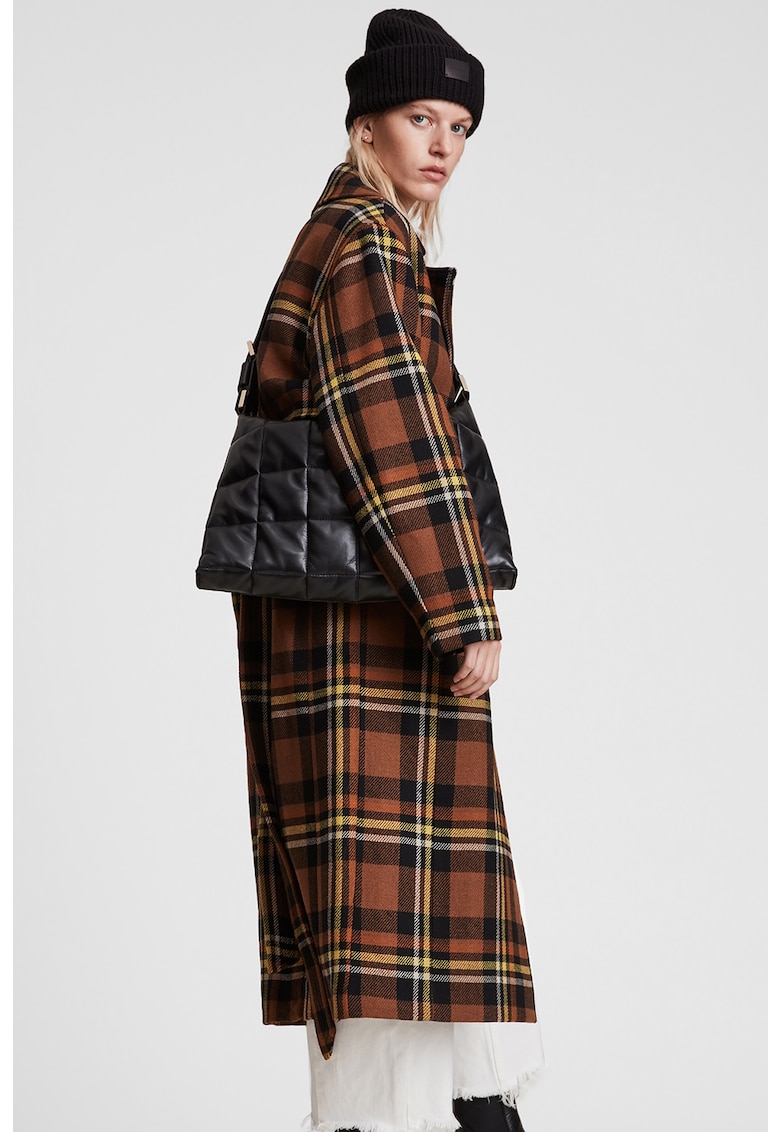Palton din amestec de lana cu model in carouri imagine reduceri black friday 2021 AllSaints