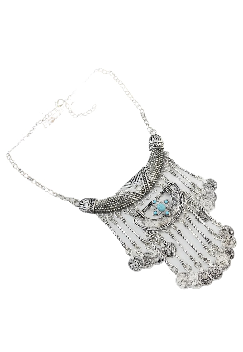 Colier argintiu - cu banuti si pietre turquoise - Saras C12 -