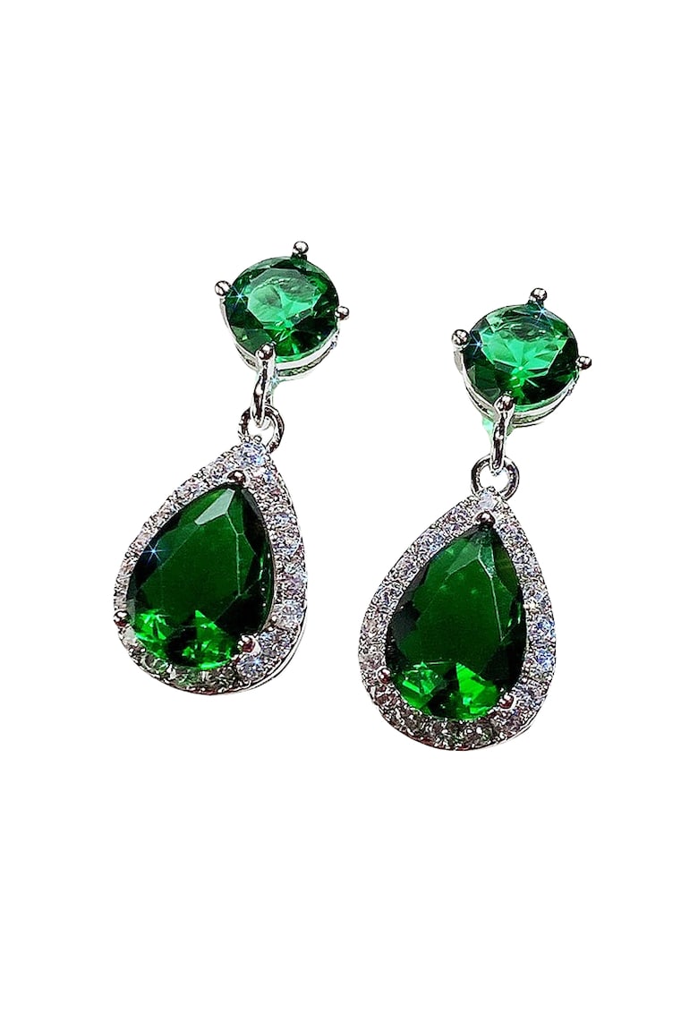 Cercei argintii - forma de lacrima - cu pietre verzi din zirconiu - Susy C3 -