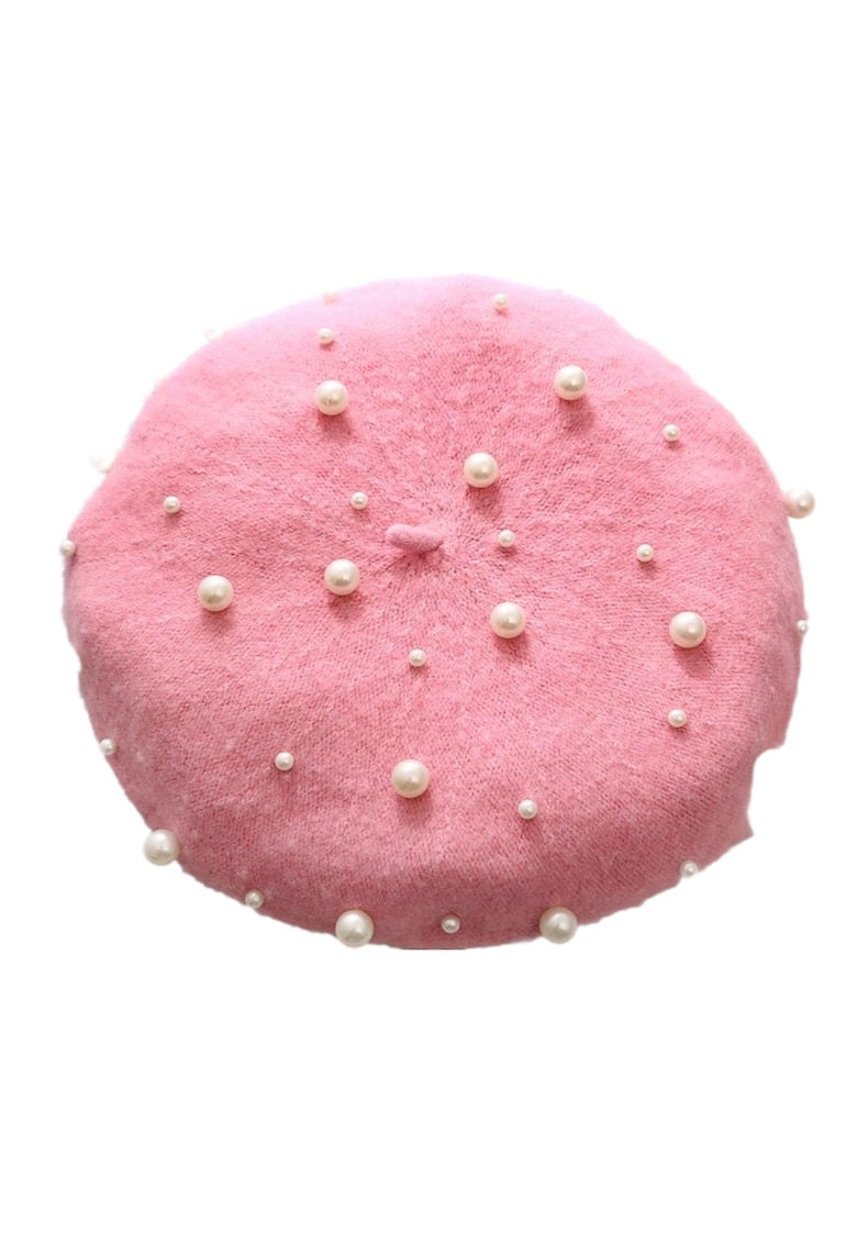 Bereta roz - din lana - cu perle - Sebbe -
