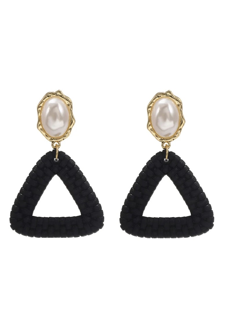 Cercei negri - forma de triunghi - cu perle - Yvette C6 -