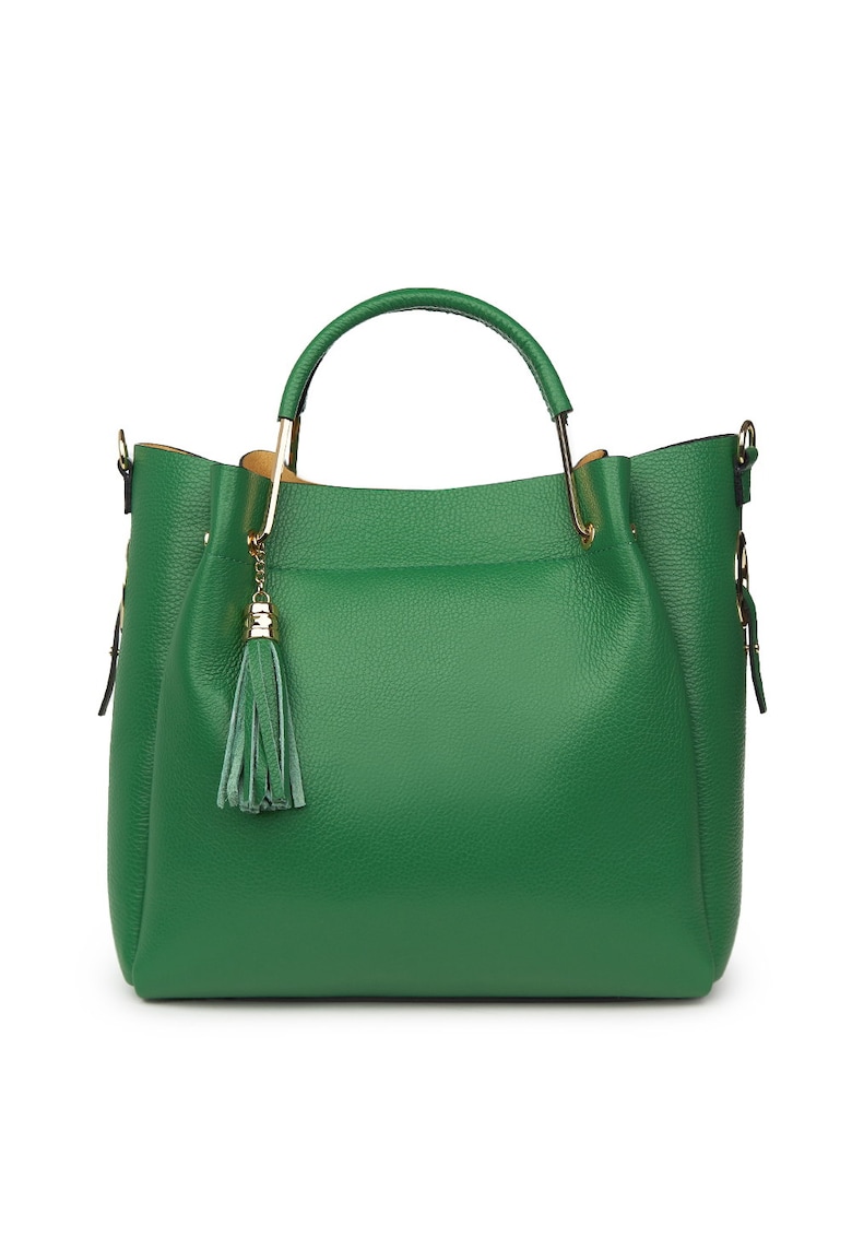 Geanta Fabiana din piele naturala pentru dama - Verde - 32x32cm