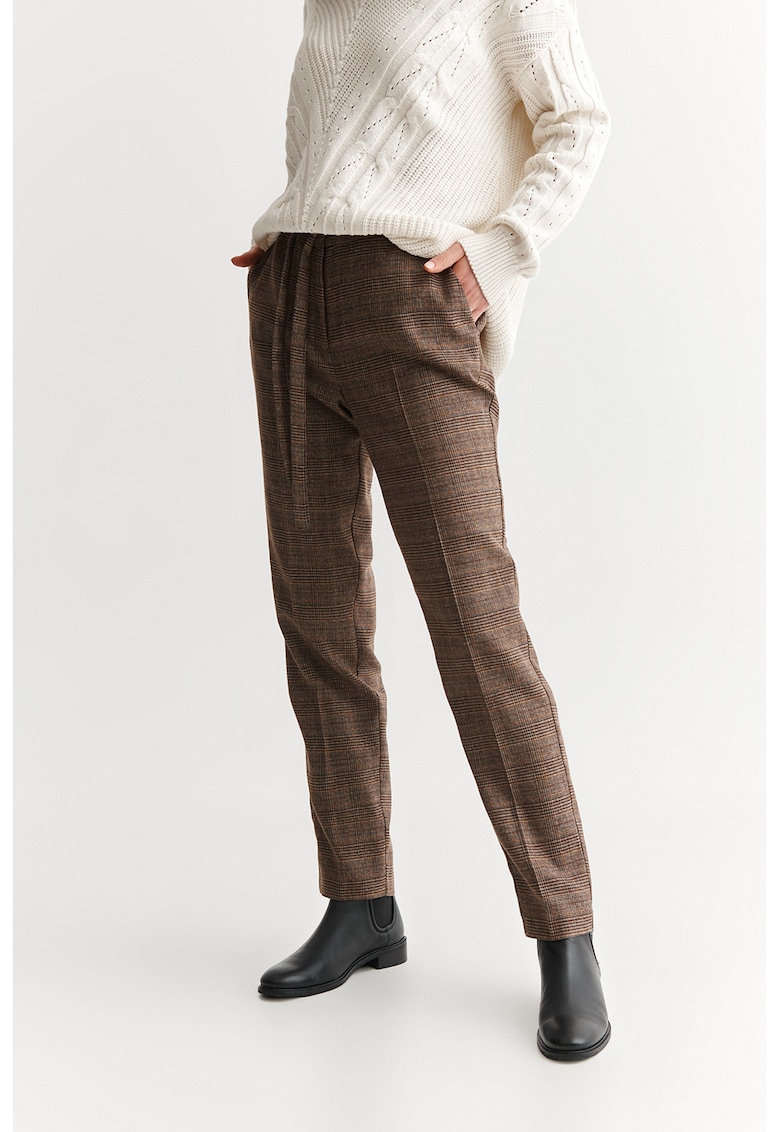 Pantaloni crop cu snur si model in carouri imagine reduceri black friday 2021 fashiondays.ro