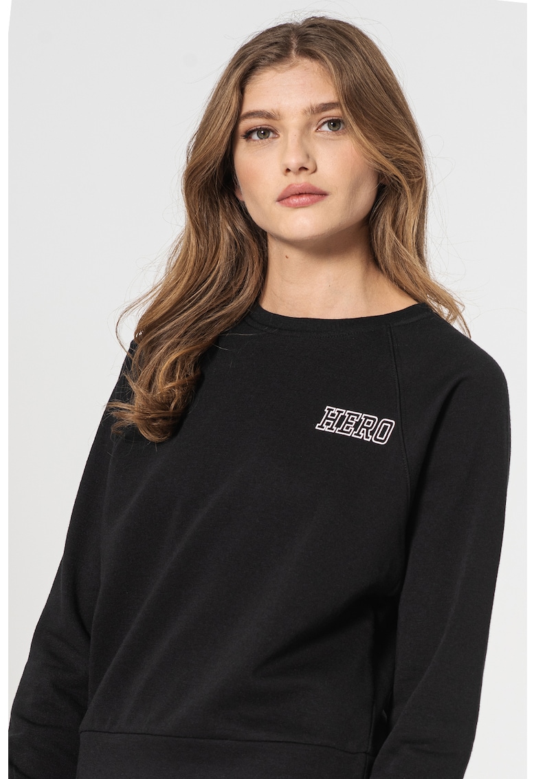 Bluza sport cu decolteu la baza gatului si maneci raglan Lula - Alb/Negru