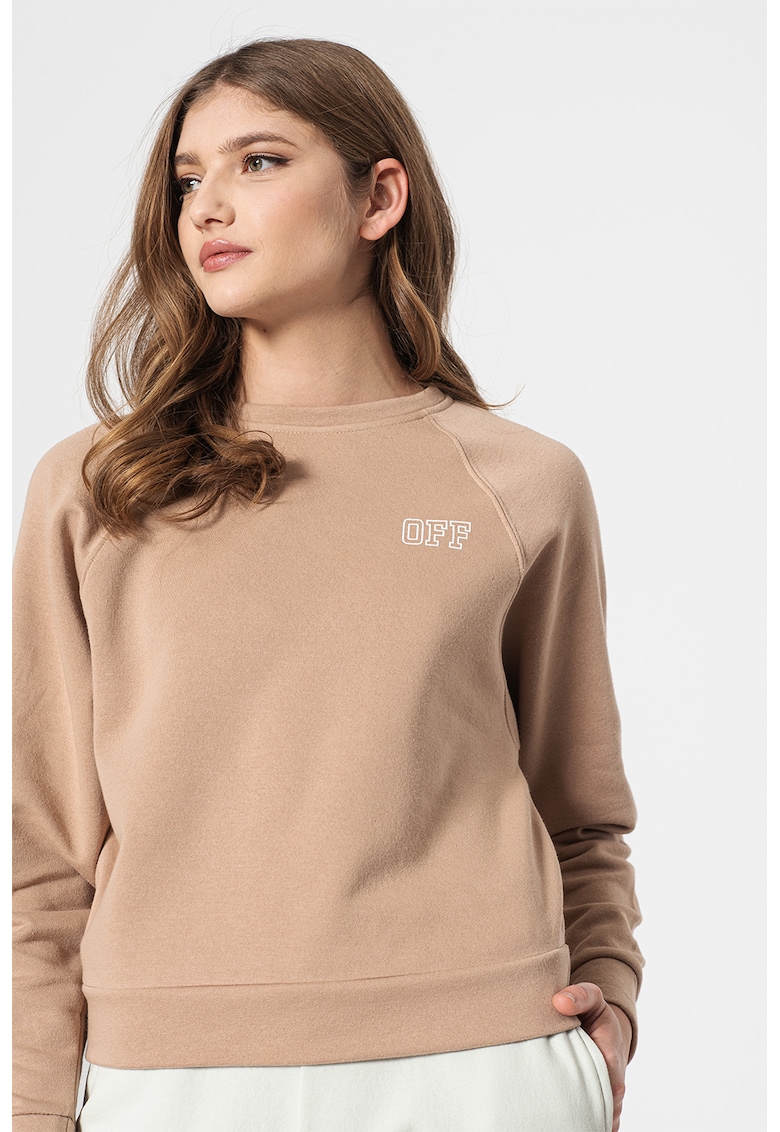 Bluza sport cu decolteu la baza gatului si maneci raglan Lula - Alb/Maro deschis