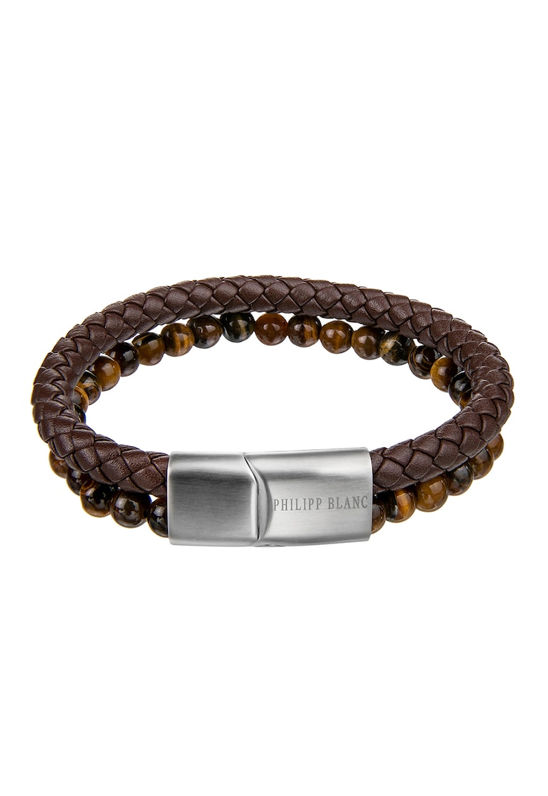 Bratara din piele cu detalii impletite si margele