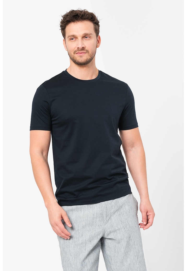 Tricou de bumbac cu decolteu la baza gatului Tessler - Bleumarin