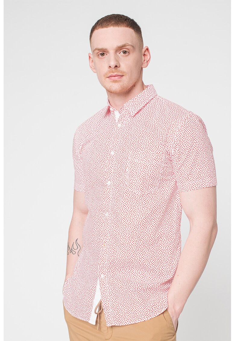 Camasa slim fit cu maneci scurte Magneton - Rosu/Alb