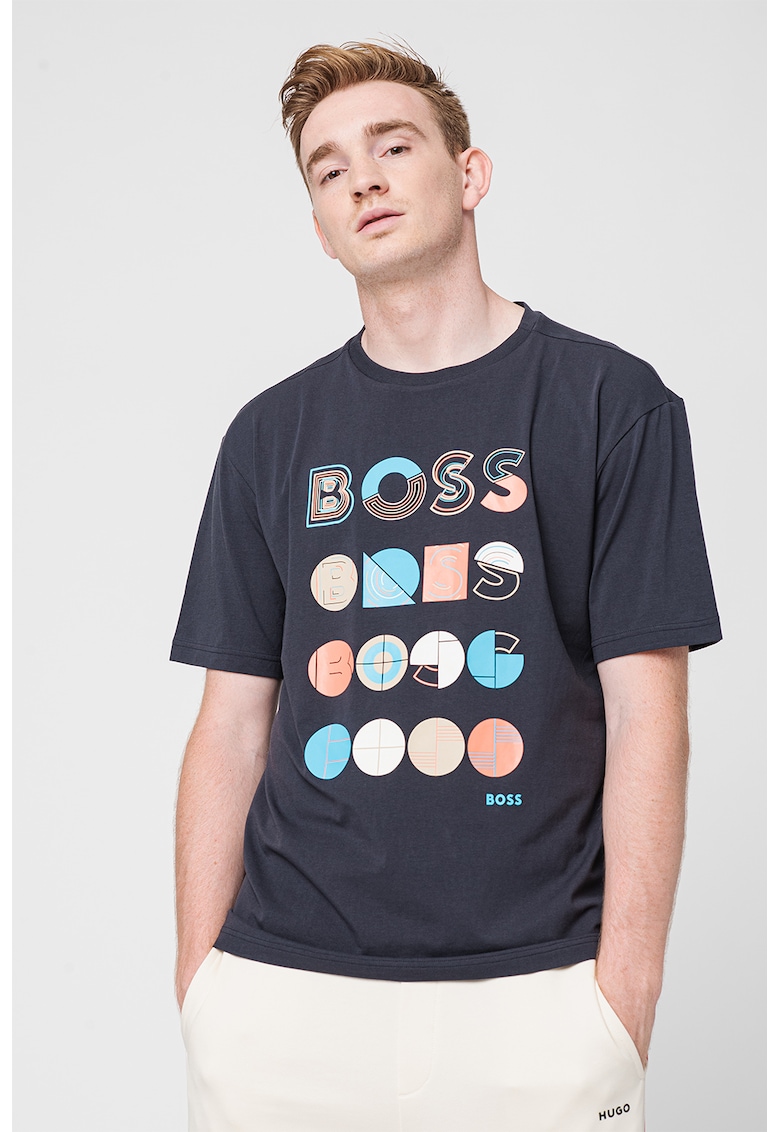 Tricou relaxed fit cu imprimeu logo contrastant