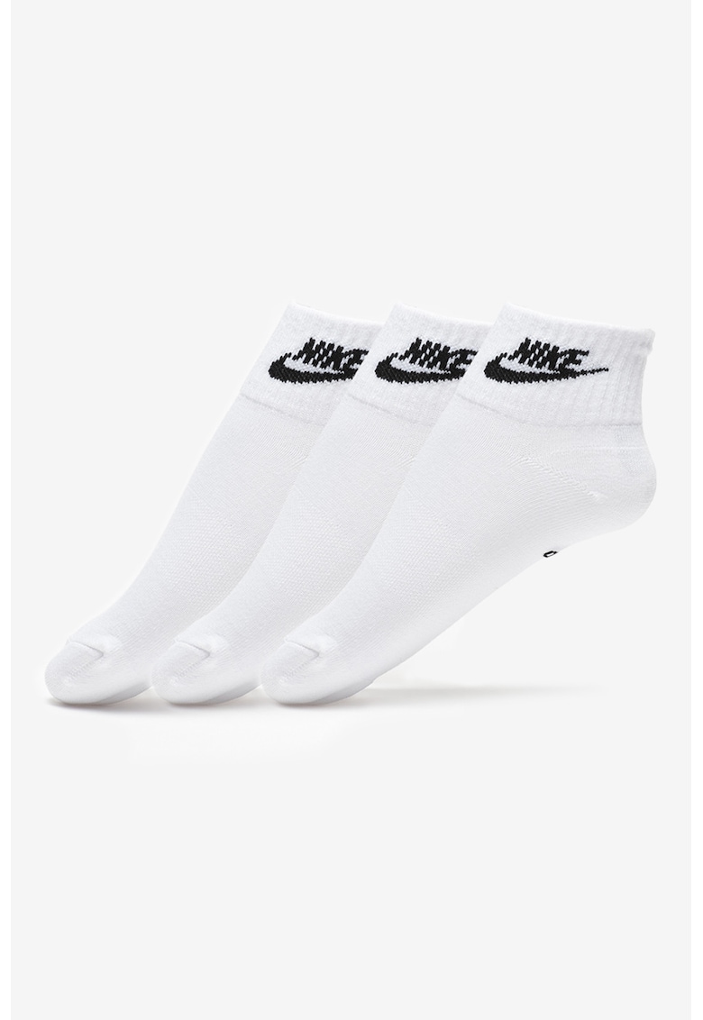 Set de sosete scurte unisex cu logo Essential - 3 perechi - Alb/Negru