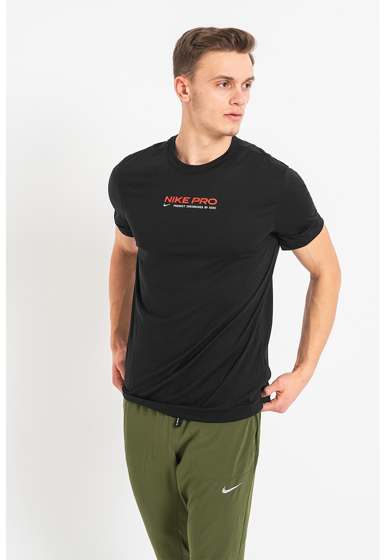 Tricou cu imprimeu logo si tehnologie dri fit pentru fitness