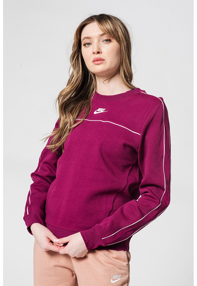 Bluza sport cu decolteu la baza gatului si garnituri contrastante - Violet/Alb murdar