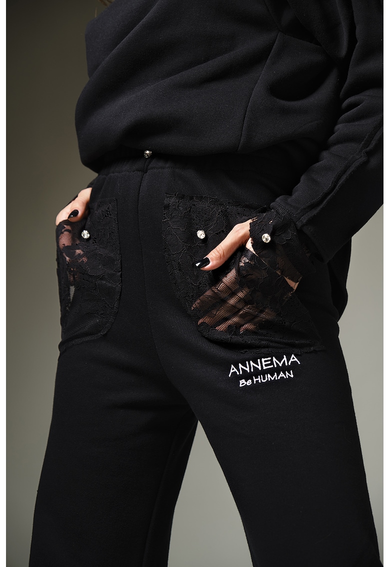 Pantaloni sport cu aplicatii din dantela si strasuri Dolli ANNEMA imagine noua