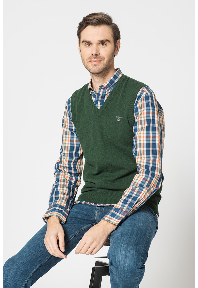 Vesta tricotata fin – din lana – cu logo brodat fashiondays.ro imagine 2022 reducere