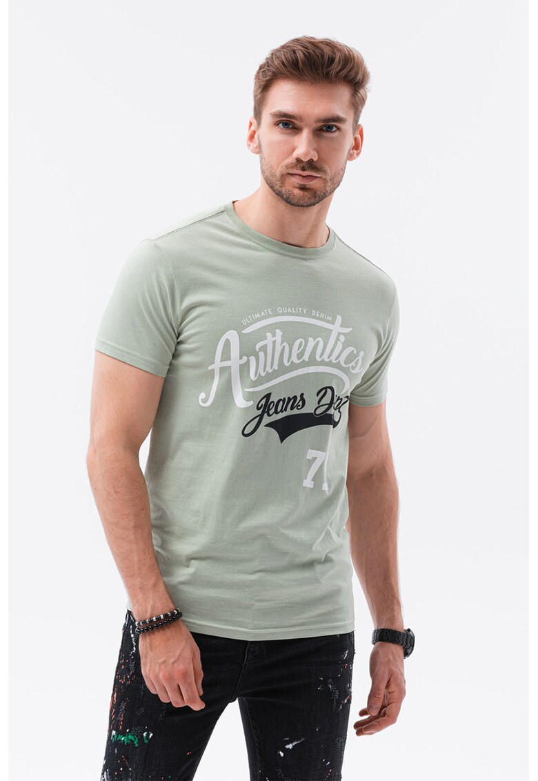 Tricou de bumbac cu imprimeu Authentic - Alb/Negru/Gri cenusiu