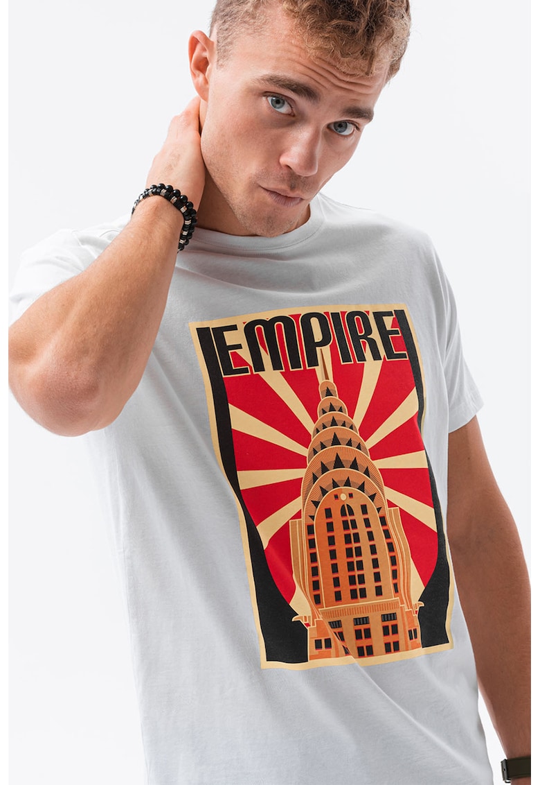 Tricou de bumbac cu imprimeu - Empire - Rosu/Alb/Negru