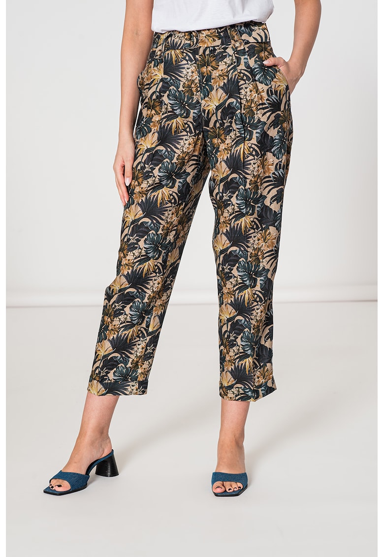 Pantaloni crop de in cu model floral fashiondays.ro