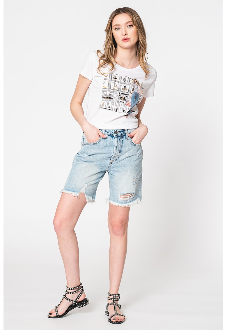 Bermude de denim cu margini nefinisate