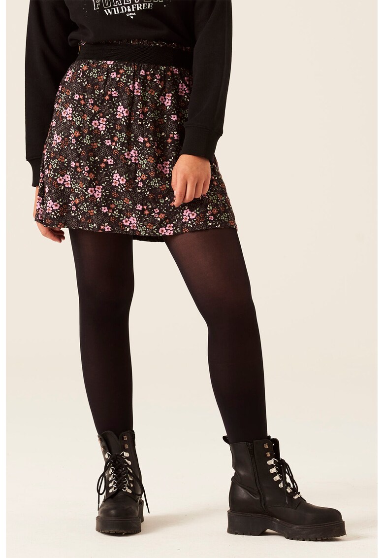 Fusta mini cu model floral si talie elastica