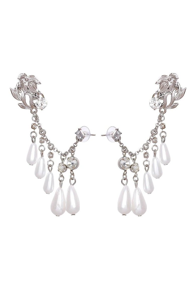 Cercei argintii - ear cuff - cu pietre si perle - Andine C11 -