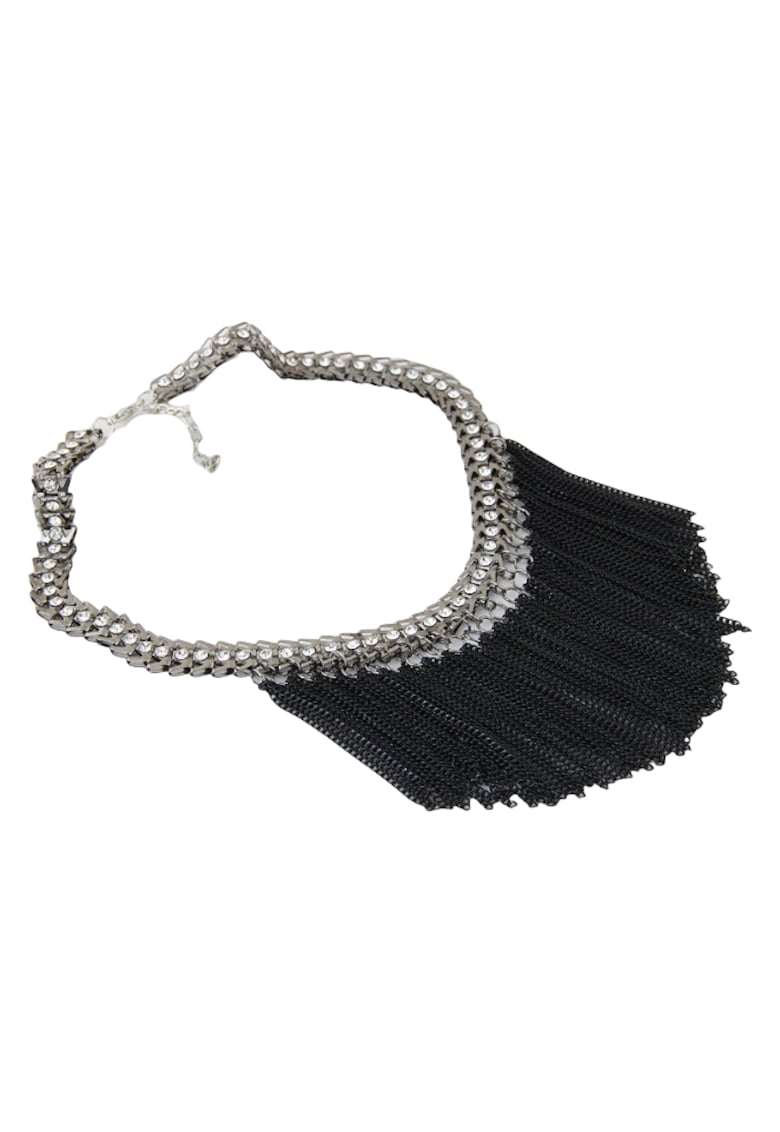 Colier argintiu - cu franjuri negri si pietre - Alitha C6 -