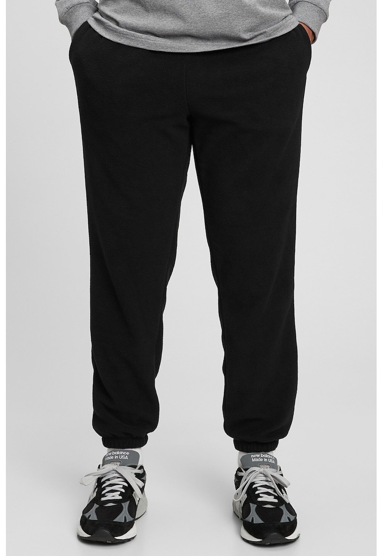 Pantaloni sport de fleece cu buzunare - Negru