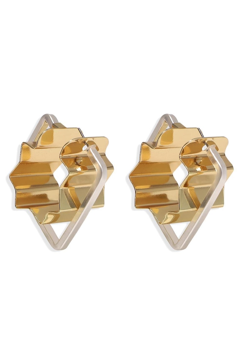 Cercei argintii - patrati - cu piesa aurie - ondulata - Anna C1 -