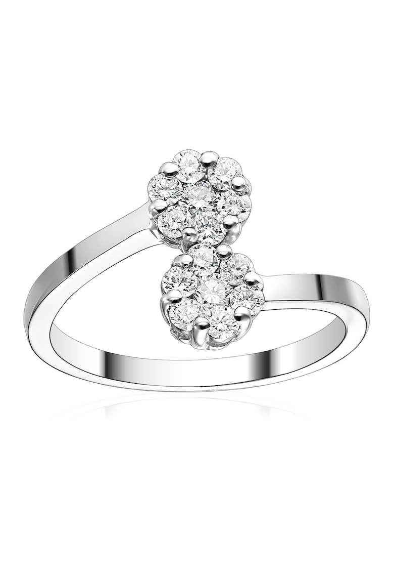 Inel de aur alb de 14K decorat cu 14 diamante D Diamond Reduceri si Transport Gratuit D Diamond imagine noua
