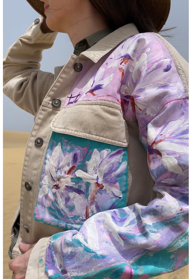 Jacheta de denim cu imprimeu floral fashiondays imagine noua