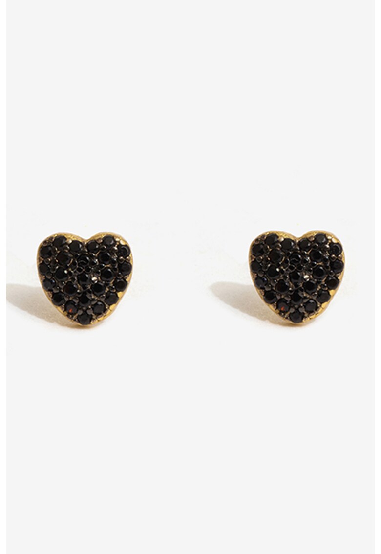 Cercei cu tija placati cu aur de 18K in forma de inima - decorati cu zirconia