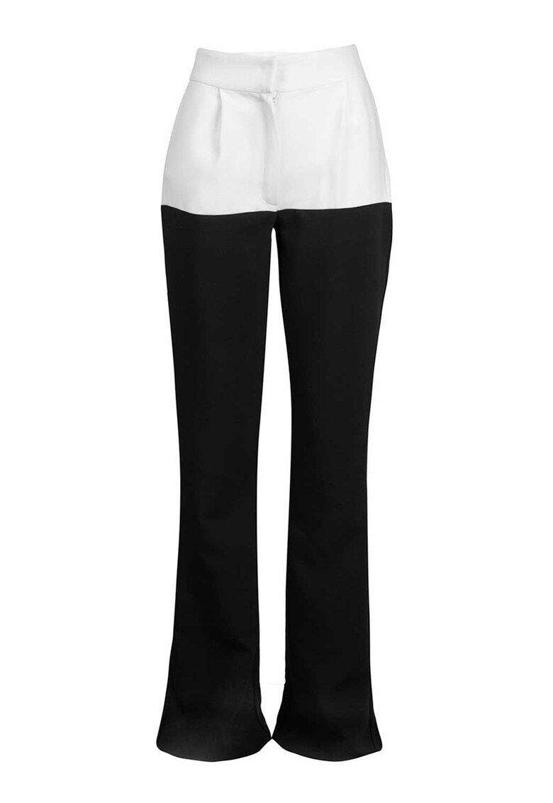 Pantaloni evazati cu segment contrastant