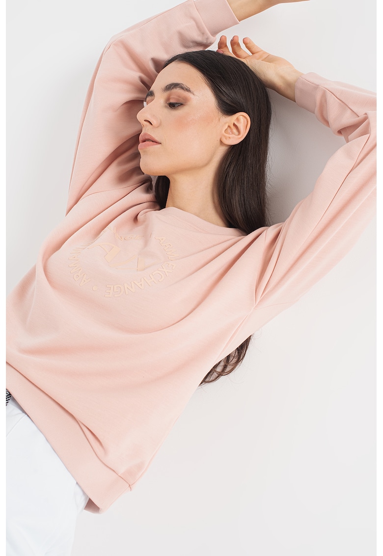 Armani Exchange Bluza sport cu maneci cazute si logo cauciucat - Roz pastel
