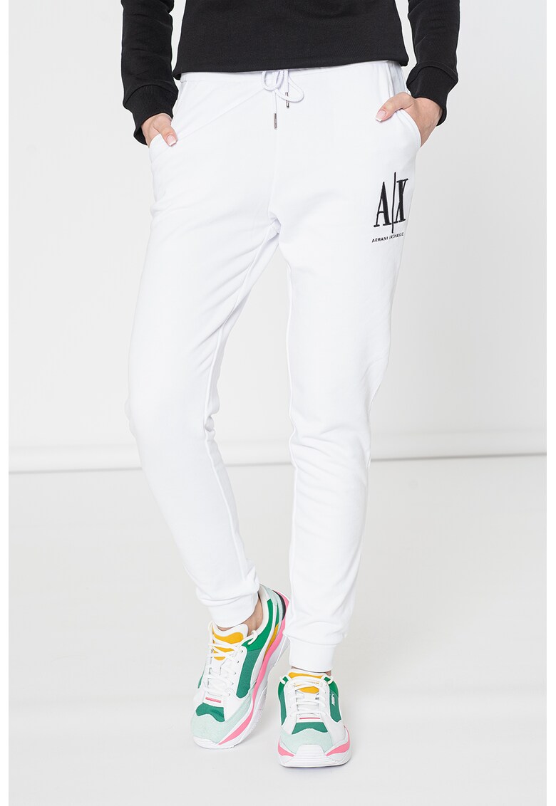 Pantaloni sport de bumbac cu broderie logo Armani Exchange imagine noua