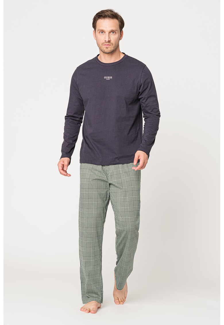 Pijama lunga cu pantaloni cu model in carouri fashiondays.ro